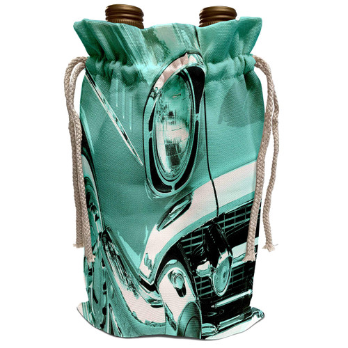 3dRose RinaPiro - Transportation - Classic vintage car. Turquoise. Print, image, picture - Wine Bag (wbg_216288_1)