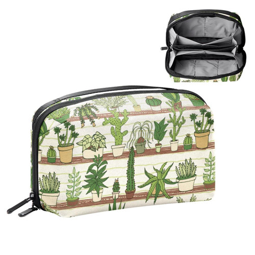 VBFOFBV Large Makeup Bag Zipper Pouch Waterproof Travel Cosmetic Organizer for Women and Girls, Modern Cartoon Green Plant Vintage