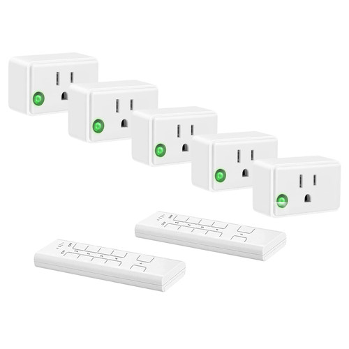 Sonsonai Wireless Remote Control Outlet Plug Kit, 5 Outlets + 2 Remotes, Control Lights, Fans & Small Appliances from Long Range, White, 1800W/15A