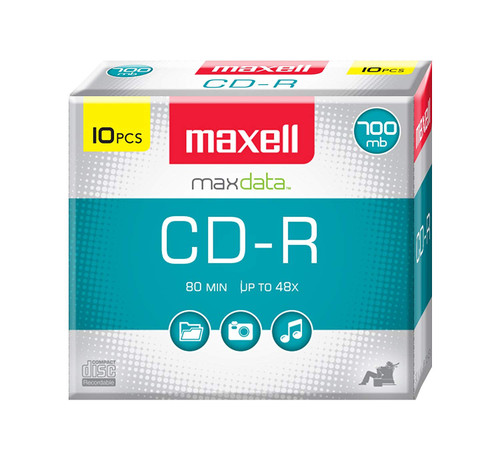 Maxell MAX648210  CD Recordable Media, CD-R, 40x, 700 MB, 10 Pack Slim Jewel Case