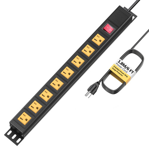 8 Outlet Heavy Duty Power Strip, Metal Long Power Strip, Surge Protector Wall Mount Power Strips, Wide-Spaced Power Strip with 6FT Cord, Yellow 8 Outlet Heavy Duty Power Strip, Metal Long Power Strip, Surge Protector Wall Mount Power Strips, Wide-Spaced Power Strip with 6FT Cord, Yellow