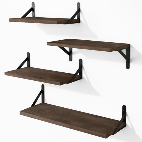 YGEOMER Floating Shelves, Rustic Wood Shelves, 4 Sets of Wall Mounted Shelf for Bathroom Decor, Bedroom, Living Room and Plants (Walnut) YGEOMER Floating Shelves, Rustic Wood Shelves, 4 Sets of Wall Mounted Shelf for Bathroom Decor, Bedroom, Living Room and Plants (Walnut)