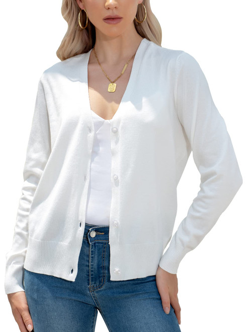 KNIT & CAST Women's Casual V Neck Cardigan with Long Sleeve Solid Color Button Down Classic Soft Knit Sweater