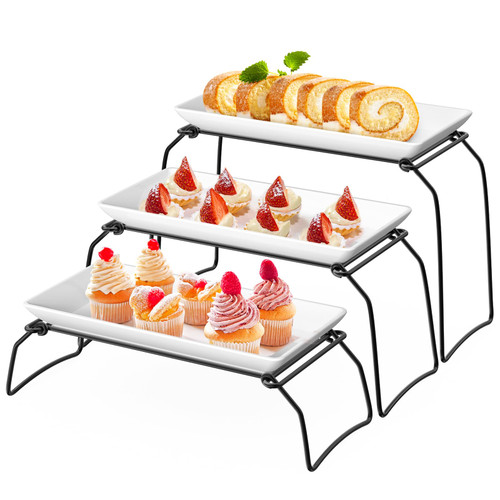 3 Tier Serving Tray Platter, 12 Inch White Tiered Serving Tray Dessert Food Display Stand, Party Cupcake Serving Platter, Serving Trays for Entertaining Appetizer Grazing Table Supplies