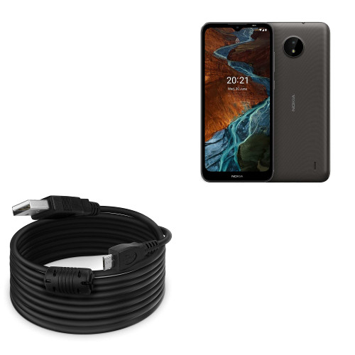 Cable for Nokia C10 (Cable by BoxWave) - DirectSync (15 ft) Cable, Extra Long Charge and Sync Cable for Nokia C10 - Black