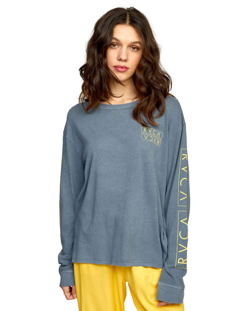 RVCA Women's Long Sleeve Graphic Crew Neck TEE Shirt, Century/Stormy Blue, X-Small