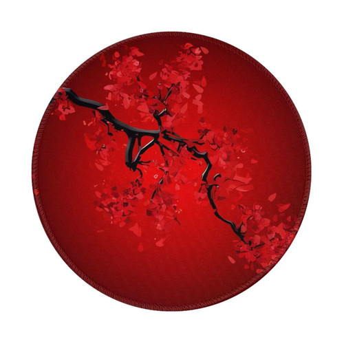 Red Cherry Blossom Round Mouse Pad 7.9X 7.9inch Non-Slip Rubber Gaming Mousepads Cute Mouse Mat with Stitched Edges for Laptop Computers Office Home