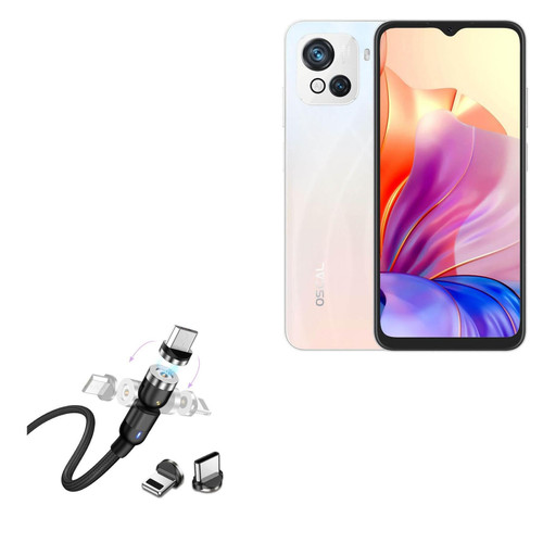 BoxWave Cable Compatible with Blackview Oscal C80 - MagnetoSnap AllCharge Cable, Magnet Charging Cable USB Type-C Micro USB - Jet Black