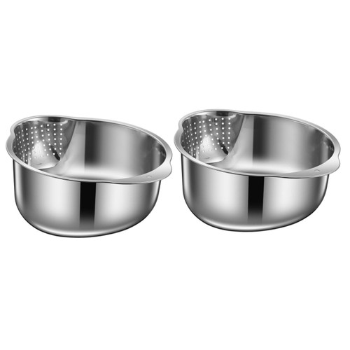 2pcs Stainless Steel Rice Washing Sieve Metal Strainer Basket Food draining Bowl Rice Strainer Basket draining Basket Kitchen Strainer Bowl Rice Washer mesh Filter Drain Rack Fruit