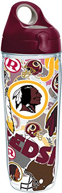Tervis 1248178 NFL Washington Redskins All Over Tumbler with Wrap and Maroon Lid 24oz Water Bottle, Clear