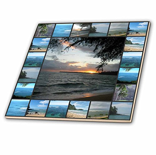 3dRose ct_32634_3 Hawaii Sunset Collage Travel Photography Tropical-Ceramic Tile, 8-Inch