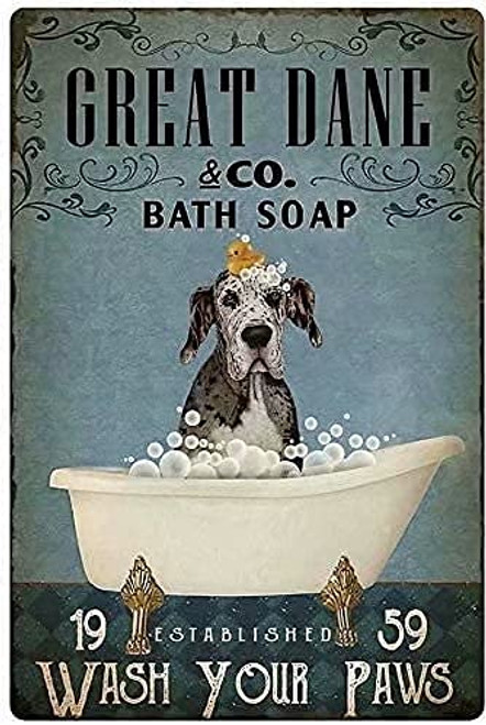 Great Dane Bathing Metal Sign Bath Soap Wash Your Paws Funny Poster Retro Tin Sign Plaque Wall Decor For Home Bathroom Club Cafe Garage Man Cave 12x18 Inch Great Dane Bathing Metal Sign Bath Soap Wash Your Paws Funny Poster Retro Tin Sign Plaque Wall Decor For Home Bathroom Club Cafe Garage Man Cave 12x18 Inch