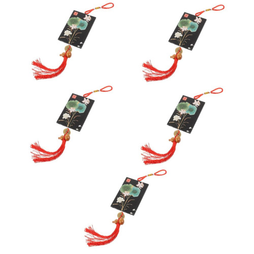 Garneck 5pcs Wooden Pendant Feng Shui Wu Hanging Chinese Red Lotus Tassel Chinese Red Tassel Decoraciones para Salas De Casa Lotus Decor Bonsai Hanging Decor Polyester Accessories Charm