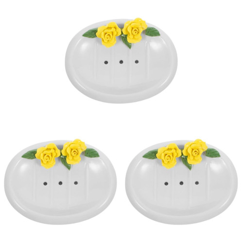 HOMSFOU 3pcs Cute Ceramic Soap Dish sponges Tray Adorable Soap Holder self draining soap Dish with Holes Trays Decorative Bathroom Soap Dish Palace Girl Ceramics Drain Rack