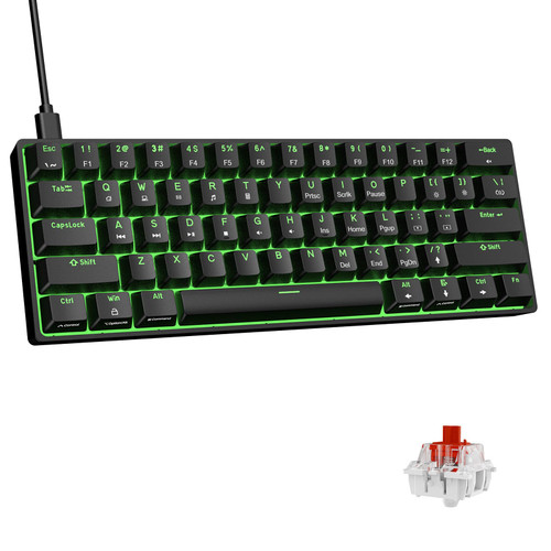 DIERYA DK61SE 60% Mechanical Gaming Keyboard, 61 Keys Anti-Ghosting, LED Backlight, Detachable USB-C, Ultra-Compact Mini Wired Keyboard with Red Linear Switch for Windows Laptop PC Gamer Typist