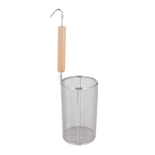 Mesh Pasta Basket, Stainless Steel Pasta Strainer with Wooden Handle, Mesh Spider Strainer for Pasta, Noodles, Dumpling