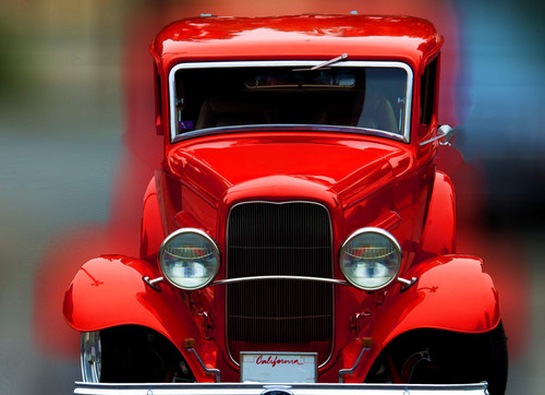 Iconic Arts Vintage Bright Red Antique Car Laminated Poster 24x36