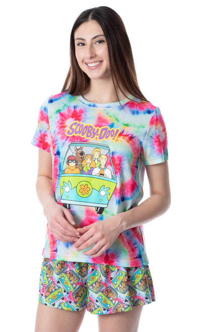 INTIMO Scooby-Doo Womens' Mystery Machine Tie Dye Sleep Pajama Set Short (Large) Multicolored