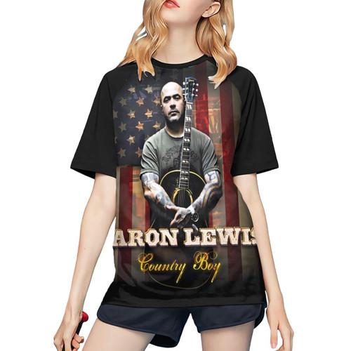 Aaron Music Lewis T Shirts Womens Short Sleeve Baseball Shirt Causal Cotton Comfort Round Neck Graphic 80s 90s Tee Tshirts for Women Youth Teen Girls Summer Tops Black