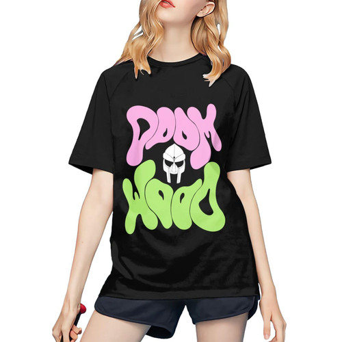 MF Music Doom T Shirts Womans Short Sleeve Baseball Shirt Causal Cotton Comfort Round Neck Graphic 80s 90s Tee Tshirts for Women Youth Teen Girls Summer Tops Black
