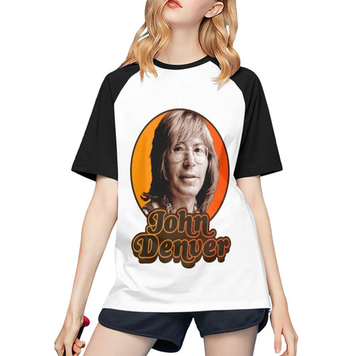 John Music Denver T Shirts Women's Short Sleeve Baseball Shirt Causal Cotton Comfort Crewneck Graphic 80s 90s Tee Tshirts for Women Youth Teen Girls Summer Tops Black