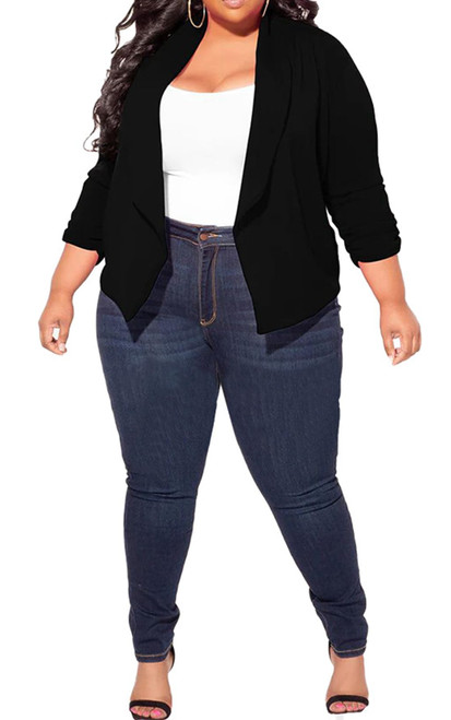 Women Plus Size Casual Blazer Open Front Long Sleeve Work Office Cardigan Jackets Black XLarge