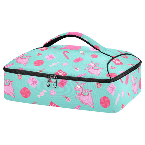 Dragon Pink Dinosaur Christmas Insulated Casserole Carrier for Hot or Cold Food Lasagna Holder Tote with Dish Storage Expandable Hot Food Carrier for Traveling Cookout Beach Picnic Potluck Parties