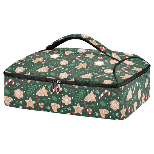 Christmas Gingerbread Cane Insulated Casserole Carrier for Hot or Cold Food Lasagna Holder Tote with Dish Storage Expandable Hot Food Carrier for Potluck Parties Picnic Cookout Beach Traveling