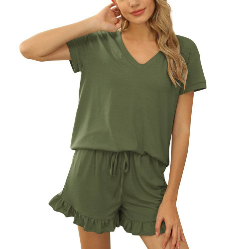 SHENGXINY Women's Lounge Suits Summer Outfits Short Sleeve Tshirt Ruffle Shorts Two Piece Set 2023 Trendy Casual Outfit Sets