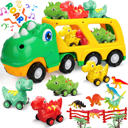 TOY Life Toddler Car Toy for 1+ Year Old, Dinosaur Transport Carrier Truck with 4 Pull Back Dinosaur Cars Dino Figures, Dinosaur Toys for Kids 1 2 3 4 5+, Christmas Birthday Gift for 18M+ Boys Girls TOY Life Toddler Car Toy for 1+ Year Old, Dinosaur Transport Carrier Truck with 4 Pull Back Dinosaur Cars Dino Figures, Dinosaur Toys for Kids 1 2 3 4 5+, Christmas Birthday Gift for 18M+ Boys Girls