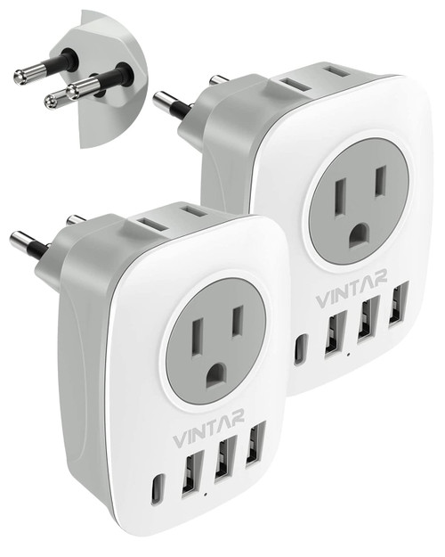 [2-Pack] Switzerland Plug Adapter,VINTAR Type J Adapter Switzerland with 1 USB C,3 USB Ports and 2 American Outlets, 6 in 1 Swiss Power Adapter for US to Switzerland, Rwanda, Liechtenstein