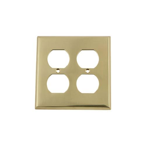 Nostalgic Warehouse 719921 New York Switch Plate with Double Outlet, Polished Brass
