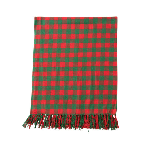 Creative Co-Op Cotton Flannel Throw with Fringe, Red and Green Buffalo Check Creative Co-Op Cotton Flannel Throw with Fringe, Red and Green Buffalo Check