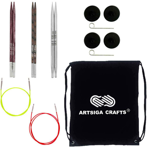 Knitter's Pride Interchangeable Comby Sampler Knitting Needles I Set Long Tip Bundle with 1 Artsiga Crafts Project Bag 800191