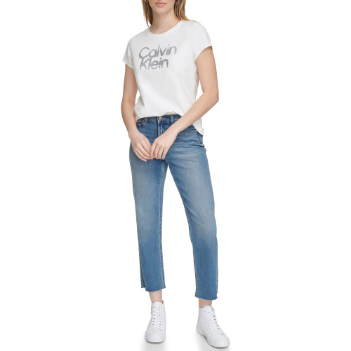 Calvin Klein Women's Short Sleeve Logo Tee, Soft White