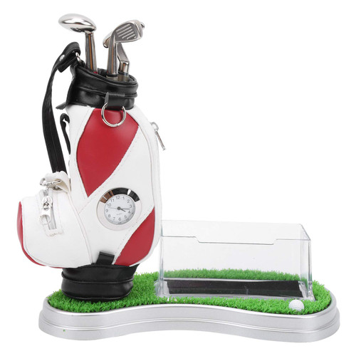 VGEBY Golf Pens Holder, Durable Office Desktop Mini Golf Club Pen Holder Set, Stationery Decorations Bag Pen Holder with Clock Card Case Kit for Golf Club Souvenirs Business Gift