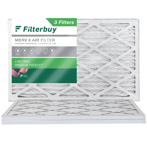 Filterbuy 16x25x1 Air Filter MERV 8 Dust Defense (3-Pack), Pleated HVAC AC Furnace Air Filters Replacement (Actual Size: 15.50 x 24.50 x 0.75 Inches)