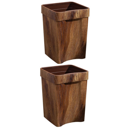 BESTOYARD 2pcs Imitation Wood Grain Trash can car can Trash Bag Plastic containers Garbage can for Office Kitchen Trash Wood Square Waste bin Large Capacity Garbage Can Rubbish Can ash-bin