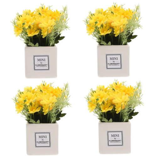 DECHOUS 4pcs Artificial Flower Decor for Office Ceramic vases Household Decor Potted Flowers Arrangements Fake Flowers with vase Fake Potted Plants Plastic Flower Fake Plant Ornaments Desk