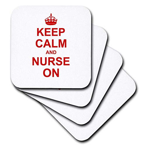 3dRose CST_157744_3 Keep Calm & Nurse on Carry on Nursing Job Nurses Day Gifts Red Fun Funny Humor Humorous Ceramic Tile Coaster (Set of 4)