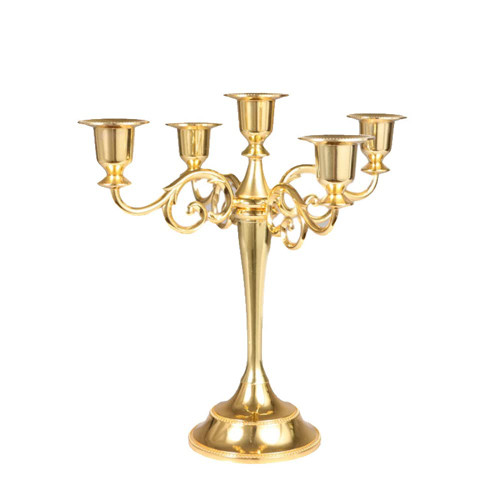 Bobuluo Metal Candelabra Retro Candlestick Holder Candle Stand Ornaments for Candlelight Dinner and Table Decoration Burning Candle Tools for Party Wedding Dinning Home (5 Arms Gold)