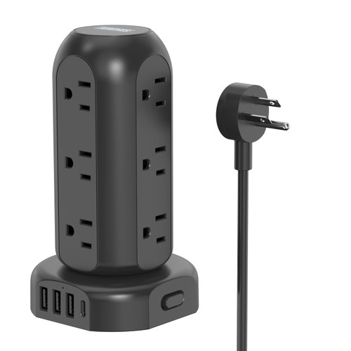 Extension Cord with Multiple Outlets, Surge Protector Power Strip Tower, 12 AC 4 USB (1 USB C)?Mini Power Strip with USB Ports, Surge Protector Tower 6.5FT(13A) Overload Protection for Home Office