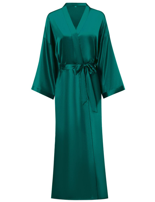V Vaborous Women's Soft Long Satin Robes Long Silk Robes Full Length Robes Lightweight Kimono Robes Silky Dressing Gowns, Dark Green,S/M