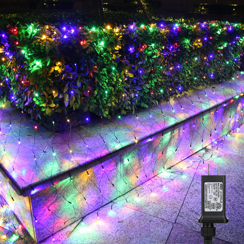 Christmas Net Lights, 12ft x 5ft 360 LED Outdoor Fairy Mesh Lights, 8 Modes Green Wire Connectable Bush Netting Lights for Christmas Trees, Bushes, Wedding, Garden, Indoor Decorations ( Multi-colored)