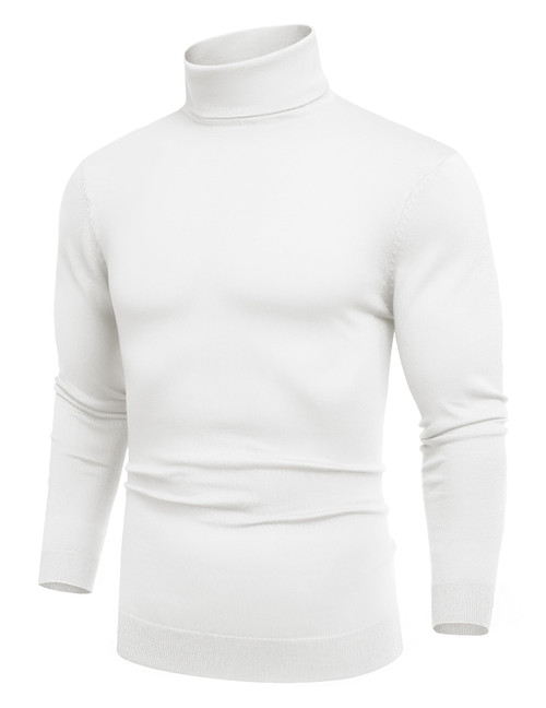 COOFANDY Men's Slim Fit Turtleneck Sweater Casual Basic Knitted Long Sleeve Pullover Sweater White