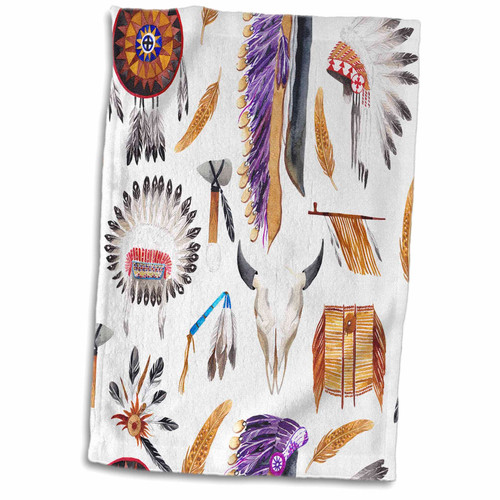 3dRose Tribal Headdress, Cow Skulls and Tools Pattern - Towels (twl-255030-1)