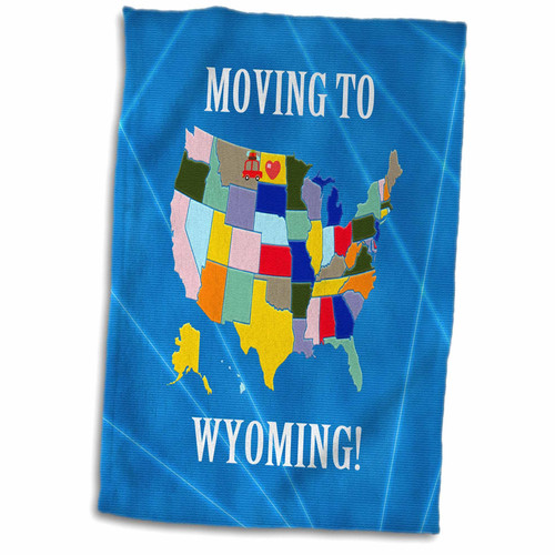 3dRose United States Map, Moving to Wyoming, Heart and Car with Luggage - Towels (twl-234538-1)
