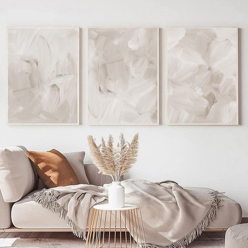 Beige Abstract Canvas Wall Art Boho Beige Neutral Prints White Beige Abstract Art Beige Watercolor Beige and White Pictures Minimalist Boho Poster Beige Neutral Wall Art for Room 16x24inchx3 No Frame