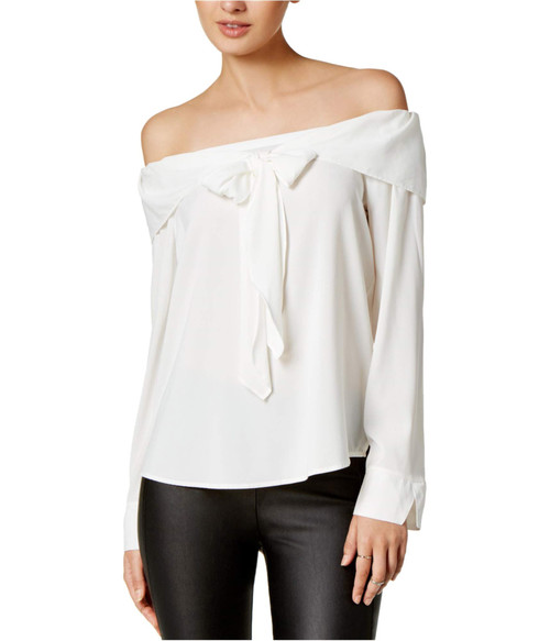 bar III Womens Bow Knit Blouse, White, Small