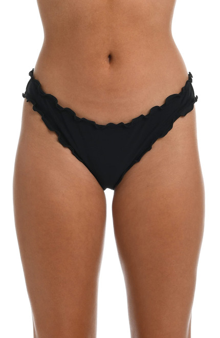 Hobie womens Cinched Back Hipster Swimsuit Bikini Bottoms, Black Solids, Small US